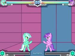 Size: 640x480 | Tagged: safe, derpibooru import, screencap, lyra heartstrings, pony, unicorn, fighting is magic, g4, background, bipedal, duo, female, fighting is magic aurora, mare, palette swap, recolor