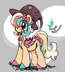 Size: 425x474 | Tagged: safe, artist:igorbanette, derpibooru import, oc, oc only, bat pony, pony, hat, solo, tongue, tongue out