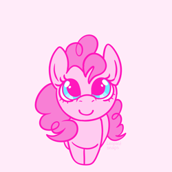 Size: 2400x2400 | Tagged: safe, artist:leopardsnaps, derpibooru import, pinkie pie, pony, cute, diapinkes, looking at you, looking up, looking up at you, pink background, simple, simple background, solo