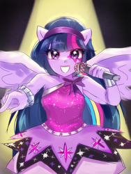 Size: 1768x2357 | Tagged: safe, artist:pulse, derpibooru import, twilight sparkle, twilight sparkle (alicorn), alicorn, human, equestria girls, rainbow rocks, female, microphone, ponied up, solo