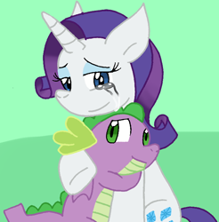 Size: 700x711 | Tagged: safe, artist:cmara, derpibooru import, rarity, spike, dragon, pony, unicorn, g4, comforting, crying, cute, daaaaaaaaaaaw, female, hug, looking at each other, looking at someone, male, mare, raribetes, shipping, sitting, smiling, smiling at each other, sparity, spikabetes, straight, winged spike, wings