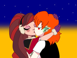 Size: 1367x1037 | Tagged: safe, derpibooru import, spike, human, blushing, crossover, crossover shipping, ever after high, hug, human spike, humanized, kiss on the lips, kissing, missing accessory, no glasses, orange hair, rosabella beauty, ship:rospike, shipping