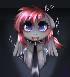 Size: 2154x2380 | Tagged: safe, artist:vaiola, derpibooru import, oc, oc only, oc:vermillion dusk, dog, pegasus, pony, begging, behaving like a dog, big eyes, chest fluff, choker, collar, commission, cute, diaper, diaper fetish, fetish, full body, happy, leash, long mane, looking at you, looking up, looking up at you, non-baby in diaper, open door, open mouth, pegasus oc, pet play, pink hair, puppy, puppy dog eyes, shadow, simple background, sitting, solo, sparkles, spread wings, studded choker, wings