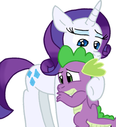 Size: 673x737 | Tagged: safe, artist:cmara, derpibooru import, rarity, spike, dragon, pony, unicorn, g4, comforting, cute, duo, female, hug, male, mare, raribetes, shipping, simple background, sparity, spikabetes, straight, white background, winged spike, wings