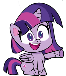Size: 651x747 | Tagged: safe, artist:pascalmulokozi2, derpibooru import, edit, edited screencap, screencap, twilight sparkle, twilight sparkle (alicorn), alicorn, pony, g4.5, my little pony: pony life, the comet section, spoiler:pony life s02e03, female, mare, not a vector, open mouth, pointing, simple background, solo, transparent background