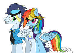 Size: 1030x720 | Tagged: safe, artist:dasher666, artist:skysparkthepegasus, derpibooru import, edit, rainbow dash, soarin', pegasus, pony, female, male, mare, shipping, simple background, soarindash, stallion, straight, white background