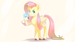 Size: 3840x2160 | Tagged: safe, artist:naafreelanceartist, derpibooru import, fluttershy, butterfly, pegasus, pony, g4, butterfly on hoof, colored hooves, crepuscular rays, female, high res, long tail, looking sideways, mare, raised hoof, raised leg, smiling, solo, tail