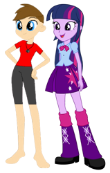 Size: 749x1178 | Tagged: safe, artist:josephpatrickbrennan, derpibooru import, twilight sparkle, oc, equestria girls, boots, clothes, female, high heel boots, male, shirt, shoes, simple background, skirt, teenager, transparent background
