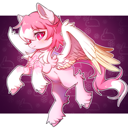 Size: 2000x2000 | Tagged: oc name needed, safe, artist:inaba_hitomi, derpibooru import, oc, oc only, pegasus, pony, :3, chest fluff, colored hooves, cute, ear fluff, ears, female, female oc, leg fluff, magenta eyes, mare, mare oc, ocbetes, pegasus oc, pony oc, slit eyes, solo, standing, unshorn fetlocks, white pupils