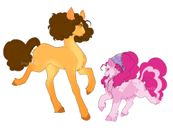 Size: 2888x2220 | Tagged: safe, artist:lesghostie, derpibooru import, cheese sandwich, pinkie pie, earth pony, pony, bald face, beard, belly fluff, blaze (coat marking), butt fluff, cheesepie, chest fluff, coat markings, colored hooves, dappled, duo, duo male and female, eyes closed, facial hair, facial markings, female, gradient legs, headcanon in the description, height difference, husband and wife, larger male, lightly watermarked, male, mare, married couple, pale belly, shipping, simple background, size difference, smaller female, socks (coat marking), stallion, straight, tongue, tongue out, transparent background, unshorn fetlocks, watermark, white background