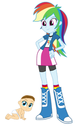 Size: 828x1301 | Tagged: safe, artist:josephpatrickbrennan, derpibooru import, rainbow dash, oc, equestria girls, boots, clothes, high heel boots, jacket, shirt, shoes, simple background, skirt, socks, transparent background, vest