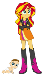 Size: 446x775 | Tagged: safe, artist:josephpatrickbrennan, derpibooru import, sunset shimmer, oc, equestria girls, boots, clothes, high heel boots, jacket, shirt, shoes, simple background, skirt, transparent background