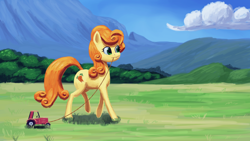 Size: 4550x2560 | Tagged: safe, artist:terrafomer, derpibooru import, carrot top, golden harvest, earth pony, pony, female, mare, scenery, solo, tractor