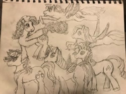 Size: 960x720 | Tagged: safe, artist:fluffywolf36, derpibooru import, applejack, fluttershy, pinkie pie, rainbow dash, rarity, twilight sparkle, twilight sparkle (alicorn), alicorn, earth pony, pegasus, pony, unicorn, female, mane six, pencil drawing, sketch, traditional art