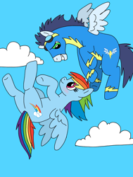 Size: 720x953 | Tagged: safe, artist:dasher666, artist:just-forget-her, derpibooru import, edit, rainbow dash, soarin', pegasus, pony, female, male, mare, shipping, soarindash, stallion, straight