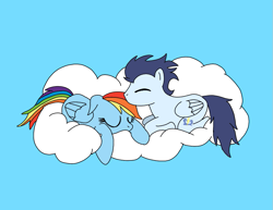 Size: 933x720 | Tagged: safe, artist:dasher666, artist:toddy47586, derpibooru import, edit, rainbow dash, soarin', pegasus, pony, female, male, mare, shipping, sleeping, soarindash, stallion, straight