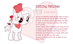 Size: 1414x856 | Tagged: safe, artist:m4quille, derpibooru import, oc, oc only, oc:stitchy patches, cockatrice, pegasus, pony, g4, cutie mark, female, filly, foal, mare, pegasus oc, red eyes, reference sheet, show accurate, simple background, solo