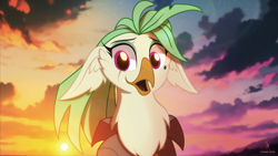 Size: 3840x2160 | Tagged: safe, artist:zidanemina, derpibooru import, captain celaeno, anthro, bird, g4, my little pony: the movie, alternate hairstyle, avian, bust, feather, ornithian, pink eyes, portrait, scar, smiling, solo, wallpaper