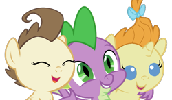 Size: 737x429 | Tagged: safe, edit, editor:undeadponysoldier, pound cake, pumpkin cake, spike, dragon, pegasus, unicorn, baby pony, cake twins, colt, cute, daaaaaaaaaaaw, female, filly, foal, fraternal twins, group hug, happy, hug, male, poundabetes, pumpkinbetes, siblings, spikabetes, twins, vector edit