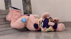 Size: 680x374 | Tagged: safe, artist:qtpony, derpibooru import, princess cadance, alicorn, human, pony, clothes, cosplay, costume, family guy death pose, fursuit, irl, irl human, majestic as fuck, photo, solo