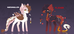 Size: 10088x4681 | Tagged: safe, artist:cherebushek, derpibooru import, oc, oc only, oc:flicker, oc:marshmallow, hybrid, pegasus, pony, adoptable, chest fluff, duo, horns, leonine tail, male, reference sheet, reflection, stallion, tail