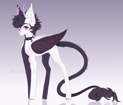 Size: 2244x1914 | Tagged: safe, artist:cherebushek, derpibooru import, oc, oc only, hybrid, pegasus, pony, chest fluff, collar, ear fluff, ears, gradient background, horns, leonine tail, male, solo, stallion, tail