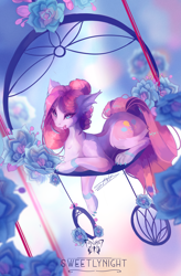 Size: 3280x5000 | Tagged: safe, alternate version, artist:sweetlynight, derpibooru import, pinkie pie, cat, cat pony, earth pony, hybrid, original species, pony, g4, absurd file size, absurd resolution, blood, chest fluff, ear fluff, ears, eyebrows, female, flower, licking, licking lips, lying down, mare, paws, pinkamena diane pie, prone, signature, solo, species swap, tongue, tongue out