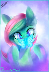 Size: 1730x2530 | Tagged: safe, artist:sweetlynight, derpibooru import, oc, oc only, butterfly, earth pony, pony, female, mare, solo