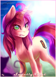 Size: 1478x2024 | Tagged: safe, artist:sweetlynight, derpibooru import, oc, oc only, oc:artyjoyful, pony, unicorn, female, mare, solo