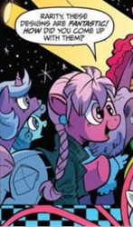 Size: 250x425 | Tagged: safe, artist:andypriceart, derpibooru import, idw, earth pony, pony, g4, spoiler:comic, spoiler:comic64, 80's fashion, 80s, 80s hair, braid, clothes, comic, denim, denim jacket, ear piercing, earring, everything old, fashion crisis, female, jacket, jewelry, mare, official comic, piercing, speech bubble, unnamed character, unnamed pony