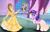 Size: 5134x3236 | Tagged: safe, artist:deannaphantom13, derpibooru import, spike, twilight sparkle, twilight sparkle (alicorn), alicorn, dragon, pony, g4, absurd resolution, ballroom, beauty and the beast, belle, clothes, commission, crossover, curtsey, dress, female, folded wings, gown, holding hands, hoof on chest, male, mare, smiling, suit, winged spike, wings