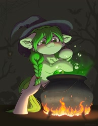 Size: 3000x3865 | Tagged: safe, artist:dorkmark, derpibooru import, oc, oc only, earth pony, pony, halloween, hat, holiday, solo, witch, witch hat