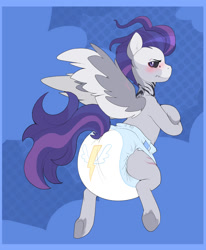 Size: 1584x1920 | Tagged: safe, artist:cuddlehooves, derpibooru import, oc, oc only, oc:dread, pegasus, pony, :t, black sclera, blushing, crossed arms, diaper, diaper fetish, fetish, poofy diaper, solo