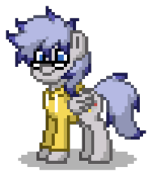 Size: 400x464 | Tagged: safe, derpibooru import, oc, oc only, pegasus, pony, clothes, glasses, hoodie, male, pegasus oc, pixel art, pony town, simple background, solo, stallion, transparent background, wings