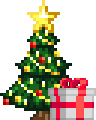 Size: 96x120 | Tagged: safe, artist:dialliyon, derpibooru import, oc, oc only, oc:dial liyon, unicorn, animated, christmas, christmas lights, christmas tree, commission, gif, holiday, horn, loop, perfect loop, pixel art, present, simple background, transparent background, tree, unicorn oc, ych animation, ych result, your character here