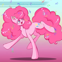 Size: 828x828 | Tagged: safe, artist:666nightdark, derpibooru import, pinkie pie, earth pony, pony, g4, female, gradient background, solo