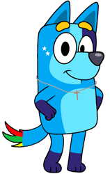 Size: 811x1280 | Tagged: safe, artist:shieldwingarmorofgod, derpibooru import, oc, oc only, oc:shield wing, dog, barely pony related, bluey, bluey heeler, cross, dogified, male, simple background, smiling, solo, species swap, transparent background