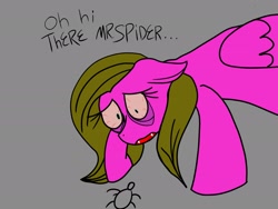 Size: 2160x1620 | Tagged: safe, artist:derpynox, derpibooru import, fluttershy, oc, oc:flupper, pegasus, spider, high, recolor