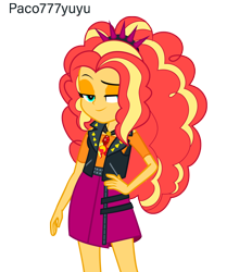 Size: 4650x5001 | Tagged: safe, artist:paco777yuyu, derpibooru import, adagio dazzle, sunset shimmer, human, equestria girls, alternate hairstyle, bacon hair, clothes swap, female, hair, simple background, solo, sunset, transparent background