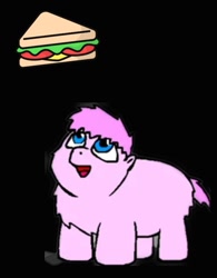 Size: 690x884 | Tagged: safe, derpibooru import, edit, oc, oc:the flying sandwich, fluffy pony, spoiler:everypony at the blanket, food, looking up, sandwich