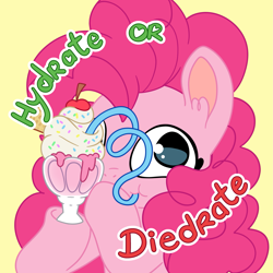 Size: 3319x3319 | Tagged: safe, artist:cutepencilcase, derpibooru import, pinkie pie, earth pony, pony, bust, cherry, crazy straw, cute, diapinkes, drink, female, food, mare, portrait, solo, sundae