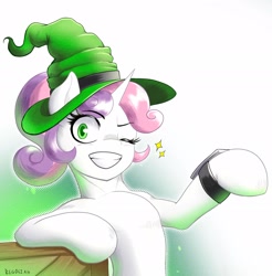 Size: 2428x2469 | Tagged: safe, artist:begoliah, derpibooru import, sweetie belle, unicorn, comic:crusaders, female, hat, solo