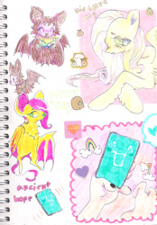 Size: 1134x1630 | Tagged: safe, artist:larvaecandy, derpibooru import, fluttershy, bat, pegasus, pony, species swap, traditional art