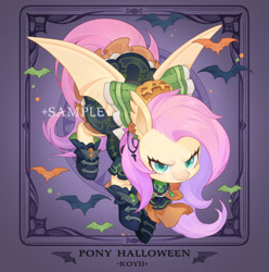 Size: 1024x1032 | Tagged: safe, artist:koyii-kong, derpibooru import, fluttershy, bat, bat pony, pony, bat ponified, clothes, dress, female, flutterbat, halloween, holiday, looking at you, mare, race swap, solo, spread wings, wings