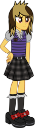 Size: 894x2969 | Tagged: safe, artist:lightningbolt, derpibooru exclusive, derpibooru import, human, equestria girls, g4, .svg available, alex gaskarth, all time low, belt, bow, bracelet, button-up shirt, chains, clothes, crossdressing, dyed hair, equestria girls-ified, hand on hip, high heels, jewelry, lace, long socks, male, necklace, patch, puffy sleeves, shirt, shoes, show accurate, simple background, skirt, smiling, socks, solo, svg, sweater vest, transparent background, undershirt, vector