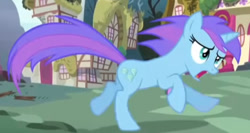 Size: 757x403 | Tagged: safe, derpibooru import, screencap, pony, unicorn, bloom and gloom, g4, season 5, animation error, cropped, female, frown, galloping, mare, not diamond mint, open mouth, orchid dew, panicking, running, solo focus, wrong eye color