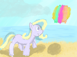 Size: 2732x2048 | Tagged: safe, artist:ponycolton, derpibooru import, oc, oc only, earth pony, pony, beach, beach ball, female, mare, smiling