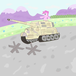 Size: 1024x1024 | Tagged: safe, derpibooru import, pinkie pie, earth pony, pony, g4, cannon, tank (vehicle)