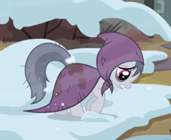 Size: 330x270 | Tagged: safe, derpibooru import, screencap, earth pony, pony, g4, hearth's warming eve (episode), background pony, bags under eyes, clothes, earth pony tribe, female, mare, snow, unnamed character, unnamed pony