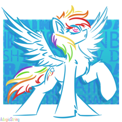 Size: 2000x2000 | Tagged: safe, artist:adagiostring, derpibooru import, rainbow dash, pegasus, pony, g4, abstract background, chest fluff, digital art, female, minimalist, simple background, solo, spread wings, standing, wings